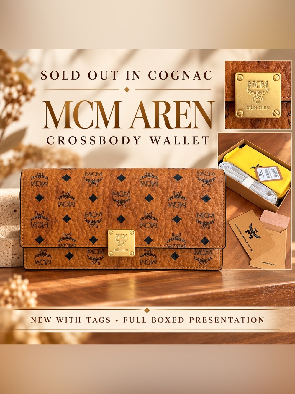 ✨ NWT SOLD OUT MCM Aren Crossbody Wallet | Cognac Visetos | Full Presentation - Picture 16 of 16